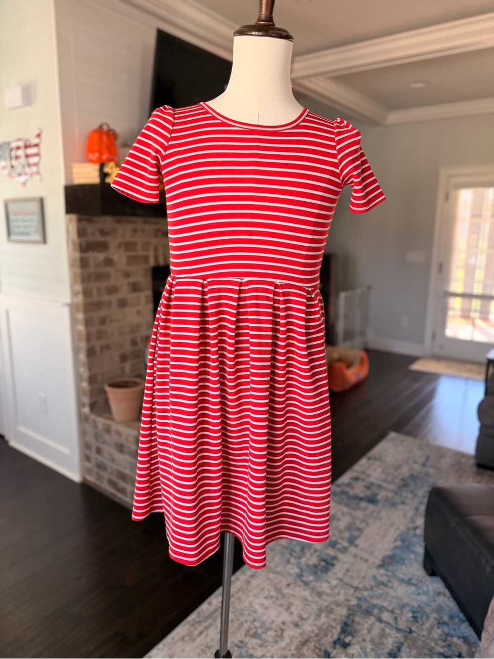 LuLaRoe Red & White Striped Short Sleeve Dress